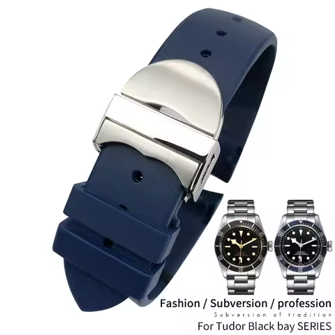 22mm Rubber silicone Curved End watch band waterproof special for Tudor Black Bay Pelagos folding bu