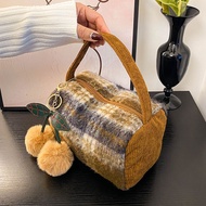 Korean Style Woolen plaid plush bag 2024 All-Match Fashion Autumn Winter Handbag Portable Cosmetic S