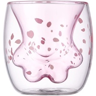 菲莱仕（FEIRSH） 猫爪杯咖啡杯饮料杯双层玻璃杯粉红樱花防烫玻璃杯少女生日礼物 猫爪杯樱花款 猫抓杯