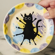 Ceramic Lemon Black Cat Artisan Ring Dish Pet Dish Cat Bowl Fruit Bowl