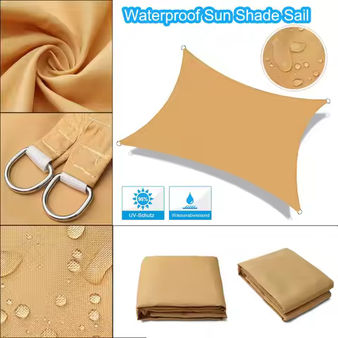 Waterproof 420D Sand Square Rectangle Shade Sail Garden Terrace Canopy Swimming Sun Shade Camping Hi