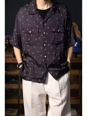 Second Order Dandelion Print Rayon Camp Shirt Mens Short Sleeved Aloha Shirt