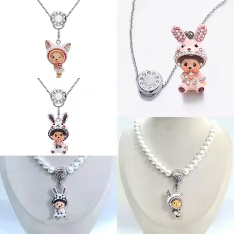 Monchhichi Pendant Necklace Panda Monchichi Collarbone Chain Trendy Hanging Keychain Backpack Pendan