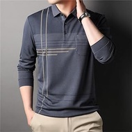 MMLLZEL Striped Polo Shirt Men's Long Sleeve T-shirt Men's Business Casual Tops T-shirt (Color : D, Size : L code)
