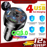 💕 【 Spot inventory 】 Free shipping+COD 💕4 USB Fast Charging Car Charger 12v 24v QC3.0 Quick Car Charge USB Charger Adapter 4 ports phone