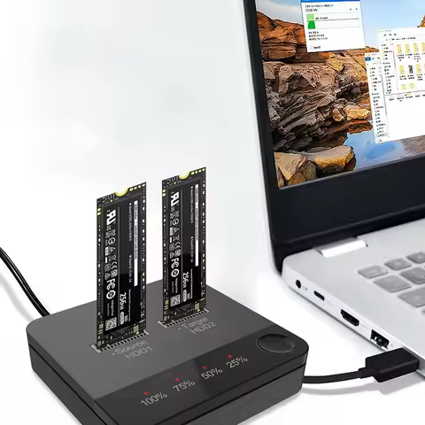 M.2 SATA/NVMe Dual-Bay M.2 SSD Duplicator Data Transmission M.2 Cloner with LED Indicator for SSD Si