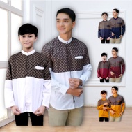 Baju Koko Couple Dewasa dan anak laki-laki - Baju Muslim Couple Ayah Dan Anak laki-laki - Baju Koko kombinasi batik lengan panjang - Baju Koko Dewasa dan anak viral terlaris motif baru 2023.
