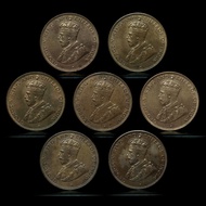 UNC 1933年 1934年 香港一仙 英皇喬治五世 銅幣 共七枚 Hong Kong One Cent
