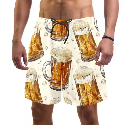 Beer Pattern Beach Shorts For Men Hawaiian Summer Holiday Casual Shorts Street 3d Printed Beer Festi