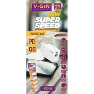V-GeN VTC2-39 Dual Port USB-A & Type C Travel Charger Super Fast Charging QC3.0 25 Watt (UNIT)