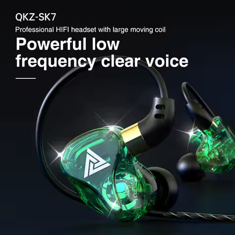 QKZ Sk7 In Ear Wired Headphones Hifi Stereo Monitoring Line Control Large Moving Coil Powerful Low F