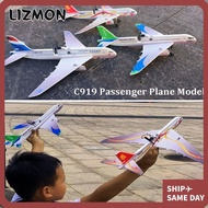 LIZMON Electric Foam Hand Thrown Plane, 3 Colors PP C919 Passenger Plane Model, USB Rechargeable 34*