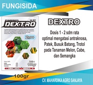 Fungisida DEXTRO 100gr Obat Busuk Batang, Antraknosa, Petek, Jamur Trotol, Cabe, Melon, Semangka, Antracol, Benzoat, Sulfur, Klorotalonil, Benlox, Amistartop, Remazole, Detacide, Sulvo, Koge, Benzoate, Cabrio Top, Cabrio