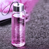 Glass Water Bottle with hanging strap 300ml (combo of 8) screw tin lid | Glass Water Bottle