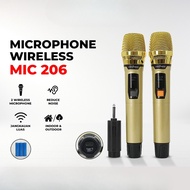 Microphone Profesional 2 Mic Wireless Gold Bisa di Charger Original Wireless Bluetooth Mic 206 Micro