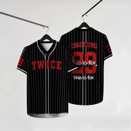 TWICE JERSEY Striped V-neck Short-sleeved Jersey Top
