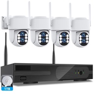Wireless Security Camera System Outdoor: [Dual Lens WiFi6 & 10X Hybrid Zoom] Auto Tracking 4PCS 4K P