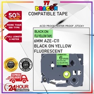 Compatible Tze-C11 6mm Fluorescent Black on Yellow Tape Label