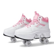 Unisex Youth Deformation Skating Shoes Four Wheels Rounds Of Roller Skate Shoes Casual Sneakers Defo