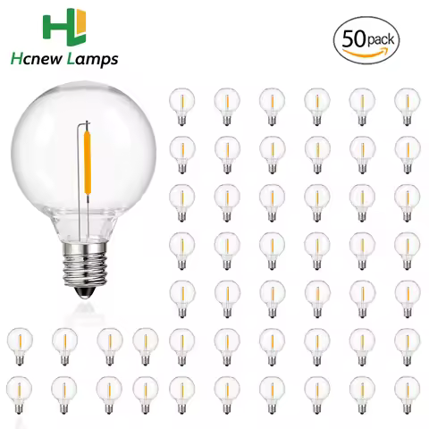 50PCS Vintage E12 Plastic LED Bulbs G40 1W String Lights Replacement Bulbs 110V 220V Shatterproof Re
