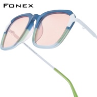 Fonex Acetate Kính râm Titan Phụ Nữ Hợp Thời Trang thiết kế thương hiệu tròn kiểu retro cổ điển Phân
