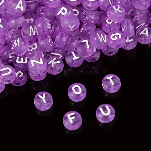 100/300/500PCS 4x7mm Round Acrylic Translucent Purple Letter Beads AZ Mixed Loose Beads for DIY Brac