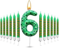 Pack of 13 Candle 6th Birthday Boy, 3D Cake Decoration Boy Birthday Candles Numbers 6, Candles Green