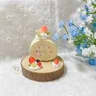 【質享手作】草莓奶油蛋糕捲擺飾 手作裝飾品 手作名片架