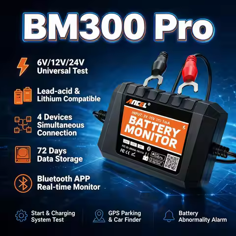 2026 New ANCEL BM300 Pro Battery Monitor 24V Battery Tester 12V SOC Battery Health Analyzer Battery