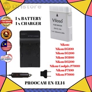 EN-EL14 PROOCAM BATTERY LI-ON & CHARGER VILOSO CAMERA FOR Nikon D5100 D5200 D3100 D3200 Coolpix P700