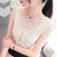 Summer New Style Korean Lace Vest Women Fashion All-Match Ice Silk Knitted t-Shirt