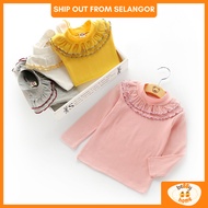 Girl Blouse 1-8Y Kids Girl Frill Neck Long Sleeve Tshirt Kemeja Kanak Baju Raya Lengan Panjang Budak