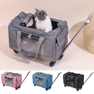 Pet Trolley Case Cat Trolley Box Detachable Universal Wheel Breathable Foldable Dog Bag Cat Carrier Handheld Mesh Window