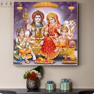 Perilla-Ganesha Laxmi Saraswati ภาพวาดบนผืนผ้าใบพระพิฆเนศบนผ้าใบพิมพ์ Diwali Pooja ตกแต่งงานภาพพิมพ์