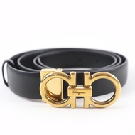 全新☆ Salvatore Ferragamo Ferragamo Gancini 皮帶，黑色，金色五金，100cm，義大利製造，女士款，附防塵袋。