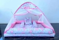 SET KASUR KOLAM BAYI TENDA MOTIF SHAUN THE SHEPP PINK & UNGU PEREMPUAN  GRATIS BANTAL PEYANG ANTI NY