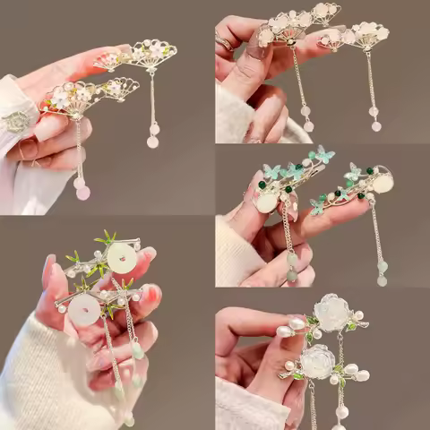 2pcs New Chinese-style Simple Pearl Tassel Duck Beak Clip Ancient-style Hair Clip Super Beautiful Ba