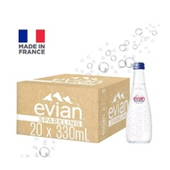 Evian Sparkling Carbonated Natural Mineral Water Glass Bottle 20 X 330ml