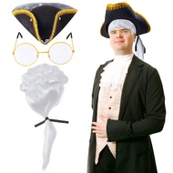 Colonial Costume Dress Up Set Revolutionary War Tricorn Hat Historical Judge Wig