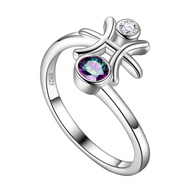 Adjustable Zodiac Sign Ring 925 Sterling Silver Fine Jewelry Gifts Rainbow Mystic Topaz Zirconia 12