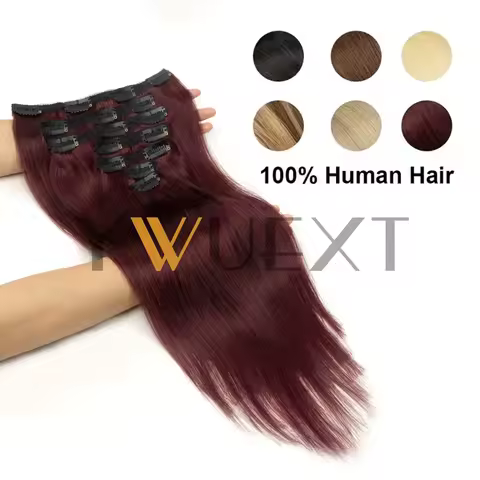 Clip In Human Hair Extensions 12''-24'' Natural Burgundy Color 99J# Clip Hair Full Head 7pcs/set Bra