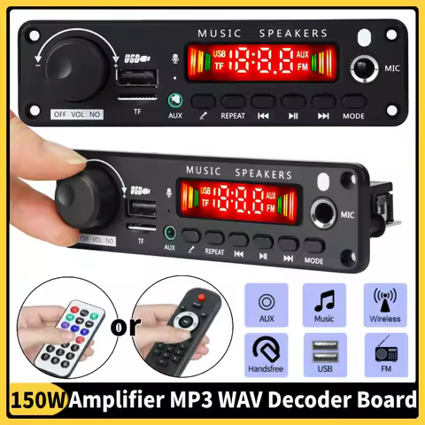 150W Amplifier Bluetooth 5.0 MP3 WMA Audio Board with Remote DC 8V-26V Radio Wireless FM Receiver Au