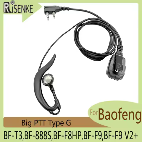Big PTT Type G Headphones, Walkie Talkie Headset, Earpiece Microphone for Baofeng BF-T3,BF-888S,BF-F