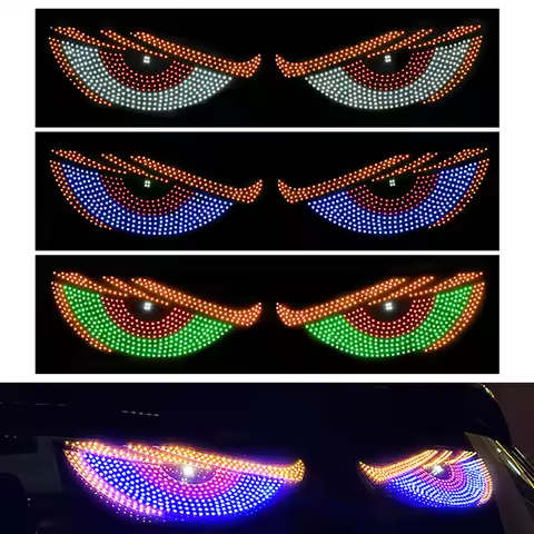 2Pcs LED Car Dynamic Devil Eye Light Sticker USB Car Decoration Devil Eye Light Car Windshield Demon