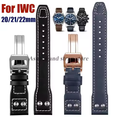 Leather Watch Strap 20mm 21mm 22mm for IWC Pilot for Portuguese Spitfire Fighter Watch Band Folding 