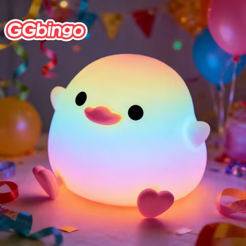 Cute Silicone Squishy Little Duck Night Lamp - Dimmable Nursery Nightlight Rechargeable with Timer T