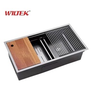 [WILTEK] 304 Stainless Steel Workstation Honeycomb Black Single Bowl Sink/Sinki 860X460X250mm (WTK-S