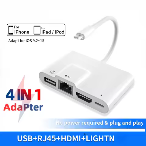 For Lightning to RJ45 Ethernet OTG Digital AV Adapter HDMI-compatible LAN Wired Network USB Hub Sync