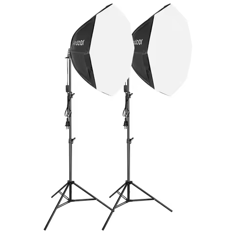 Andoer Studio Photography Softbox Kit with 70cm/28inch Softbox * 2 + 2.1M Metal Tripod Stand * 2 for