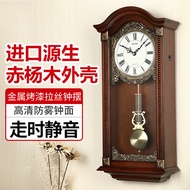 ST-🚤Japanese Rhythm Clock Hourly Chiming Chinese Style European Style Living Room Swing Vintage Engraving Solid Wood Wal